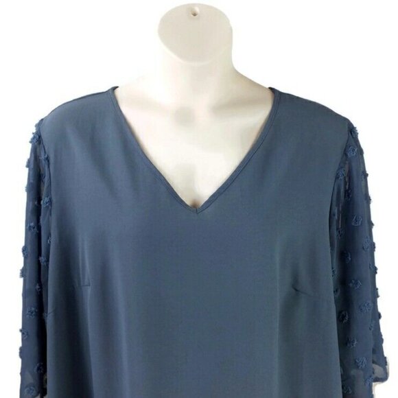 Bloomchic Stone Blue Raise Dot Mesh Patchwork Flounce Sleeve Blouse Women 26/4X - Picture 2 of 15